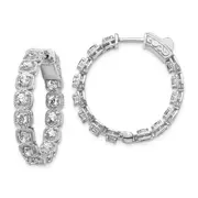 Sterling Silver Shimmer Rhodium-Plated 28 Stone 2.5mm Cz In And Out Round Hinged Hoop Earrings