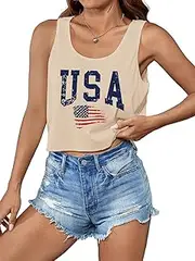 [SODSHY] Women's Plus Size Tops USA Shirt Memorial Day Red White and Blue Patriotic Shirts American Flag Graphic Tank Tops, S3-apricot-1, XX-Large