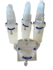 1pc Evil Eye Hamsa Hand Clear Quartz Crystals Protection Bracelet 8mm Healing