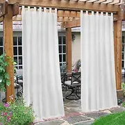 Smarcute Outdoor Linen Sheer Curtains for Patio Waterproof Divider Privacy Added Light Filtering Porch Decor with Detachable Self-Stick Tab Top for Gazebo/Cabana, White, 2 Pieces, W132cm x D213cm