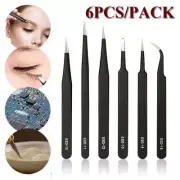 6 PCS Tweezers Kit Stainless Steel Anti-Static Nail Eyebrow Electronic Jewelry