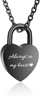 BIAIHQIE Cremation Jewelry Heart Lock Urn Necklace for Ashes for Women Men Urn Pendant Ashes Holder Memorial Necklace for Ashes-Black