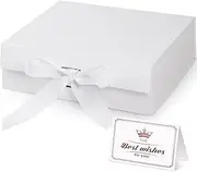 Hianjoo 23 * 17 * 7cm Gift Box, Collapsible Gift Boxes with Ribbon and Magnetic Closure, Gift Boxes with Lids for Presents Packaging for Groomsmen Proposal Box, Halloween, Christmas, Birthday (White)