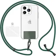NALIA HoldMe Air Universal Chain with Pad, Strap for Mobile Phone Case for Hanging, Metal Snap Hook (Black), Lanyard, Neck Strap 160 cm, Crossbody Lanyard with Loop, Colour: Dark Green