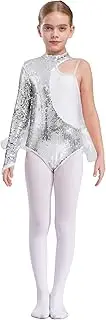 [Aislor] Kids Girls Sequins Feather Tulle Skirted Leotard Ballet Jazz Latin Dance Jumpsuit Bodysuit Performance Costume