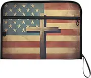 YMXFXP Cross American Flag Retro Expandable Filing Folder, 13-Pocket Funny Cute Design with Sticky Labels, A4 Letter Size Document Organizer for Office, School, Boys, Girls
