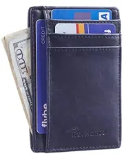 Front Pocket Minimalist Leather Slim Wallet RFID Blocking Medium Size Deep Blue