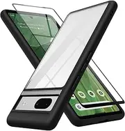 [CASESTAR] for Google Pixel 7A Case, with High Qualtiy Screen Protector, [Upgraded Full Camera Protection] [Shockproof Protection] Clear Hard Back, for Pixel 7A Phone Case 6.1 Inch, Black