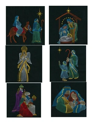 NATIVITY on Black Quilt Blocks Embroidered Gorgeous set