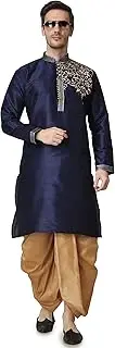 [Royal Kurta] Mens Cotton Silk Embroidered Kurta and Dhoti Pant Set
