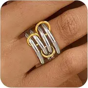 [Goenjoy] 14K Gold Plated Interlocked Stackable Rings for Women, Statement Multi Ring Mixed Metals Stack, Two-Toned interlocking rings Stacking Jewelry