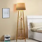 Modern Floor Lamp Light w 3-tier Marble Storage Shelves Tripod Base Golden Frame