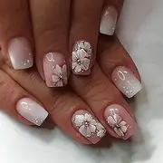 Elegant Floral Gradient Press-On Nails – Ombre Pink with White Flowers – Reusable Nail Set for Instant Salon-Quality Manicure