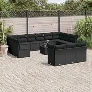 Outdoor Furniture Set for Patio, Porch Conversation - Garden Sofa Set, Black Poly Rattan Table and Chairs with Cushions for Balcony, UV Resistant