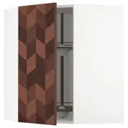 METOD corner wall cabinet with carousel, white Hasslarp/brown patterned, 68x37x80 cm