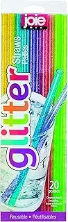 Joie Reusable Plastic Straws – 20-Piece Glitter Drinking Straws Set with Cleaning Brush, BPA-Free, Eco-Friendly & Dishwasher Safe, Colorful