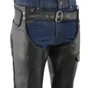 Leather Lined Chaps Motorcycle Riding Biker Chap Black