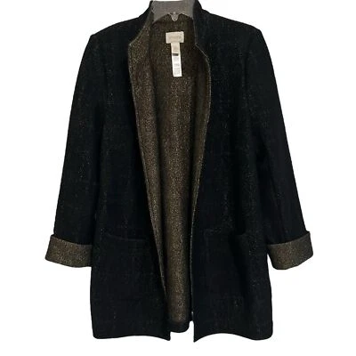 CHICOS NWT ($159) Long Sleeve Subtle Jacquard Novelty Sparkle Knit-Topper Jacket