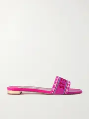 [Aquazzura] Aquazzura - St. Tropez Beaded Leather Slides - Fuchsia - IT39 IT 39 Pink