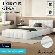 ALFORDSON Bed Frame Single Size Tufted Headboard Foundation White Boucle TALMON