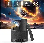 4K Portable Projector Auto Focus HDR, 1080P Ultra HD Home Theater Projectors with WiFi 6 Bluetooth, 50% Zoom 200", 12:1 Shorter-Throw, Mini Android TV Projector for Gaming Outdoor Camping