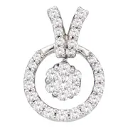 14k White Gold Round Diamond Dangle Cluster Pendant 1/2 Cttw