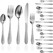 20 Pcs Hammered Silverware Set Stainless Steel Flatware Set Including Fork Spoon Cutter Ergonomic Cutlery Kit for Home Kitchen Restaurant(Silver,20pcs)