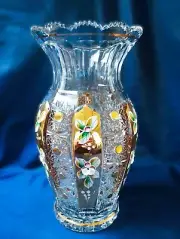 Czech bohemia crystal glass - Cut crystal vase 26cm decorated gold and ename