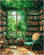 TAOPAOLAB Library and Plant Paint by Numbers Kit for Adults - DIY Cozy Reading Room Painting on Canvas 16x20 Inches, Acrylic Paint Set, Suitable for Beginners, Art for Home Decoration or Gifts