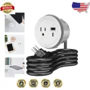 Versatile Round Furniture Power Hub - 1 AC, USB Port, 6ft Cord, Easy Install