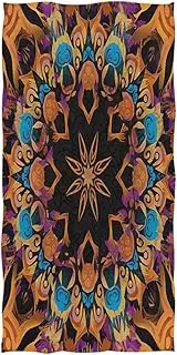 RPLIFE Orange Blue Floral Mandala Black Beach Towel, Sand Free Beach Towel for Men Women