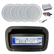 Dual Marine Radio,Spa Bezel,Adapter,Antenna,Amp,Kit, 4x 5.25" 20W White Speaker