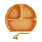 Baby Plate with Suction Cup Bpa-free Silicone Straw 3 Compartments