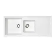 CARYSIL Vivaldi D200 Granite Kitchen Sink - 1160 x 500mm 1+1/2 Bowl with Reversible Drainer - Snova White - Top Mount