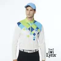 在飛比找momo購物網優惠-【Lynx Golf】男款吸濕排汗網眼材質漸層格紋設計山貓繡