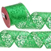 2.5"x 10Yards Sparkling Glitters Yarn Ribbon Polyester Mesh Ribbon Rolls(Green)