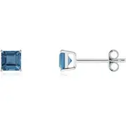 Classic Basket-Set Square London Blue Topaz Stud Earrings
