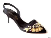 Oscar de la Renta black satin pointy toe GOLD BEADS JEWELED shoes ART new $790