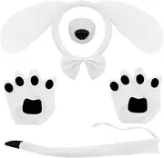 5Pcs Puppy Dog Ears Costume Set Long Ears Headband Bowtie Nose Tail Paw Glove Costume Floppy Animal Cosplay Accessories Adult