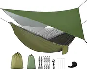 FIRINER Camping Hammock with Mosquito Net & Rainfly Tent Tarp & Tree Straps Portable Large Single & Double Parachute Hammocks Gear for Backpacking Hiking Travel Yard Outdoor Activities