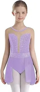 [Jhaoyu] Kids Girls Lyrical Ballet Dance Dress Sleeveless Sparkly Rhinestones Figure Ice Skating Dress Gymnastics Leotards