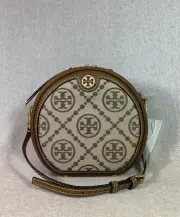 NEW Tory Burch T Monogram Hazelnut Jacquard Circle Bag - $478