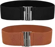 [YOU&M] Women's Elastic Wide Stretch Waist Belt Classic Simple Buckle for Dress