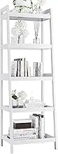 Bamboo Ladder Bookshelf, Tall Open Display Storage Shelf, Large Bookcase Stand Organizer for Home, Office, Living Room, Kitchen, Bedroom (White)