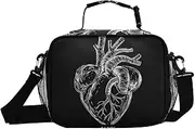Heart Black and White Insulated Lunch Box for Women Men - Ideal for Work, Picnics - Includes Adjustable Shoulder Strap