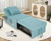SEJOV Convertible Sofa Bed, 4-in-1 Sleeper Sofa Chair Bed with 6 Adjustable Backrest and Pillow,3-Seat Folding Ottoman Couch Bed Linen for Bedroom Small Space Living Room Office, Sky Blue