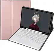 [Jarttarn] Keyboard Case Compatible with Samsung Galaxy Tab S9 FE Plus 12.4 inch SM-X610/X616, Round Keys Detachable Wireless Trackpad Keyboard Case with Pencil Holder (Rose Gold)