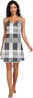 [RPLIFE] Black White Checkered Squares Women's Satin Slip Dress, Adjustable Spaghetti Strap V Neck Women Satin Nightgown