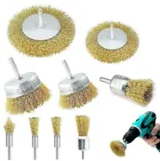 6-10PCS Rotary Brass Wire Cleaning Wheel Cup Brush Drill Attachment Bit Set Tool