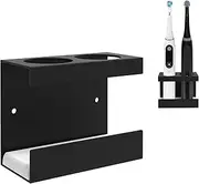 Linkidea Wall Mount Electric Toothbrush Holder for Bathroom, 2 Slots Aluminum Alloy Power Toothbrush Hanger, Self Adhesive Brush Organizer Compatible with Oral-B iO Series (Black)